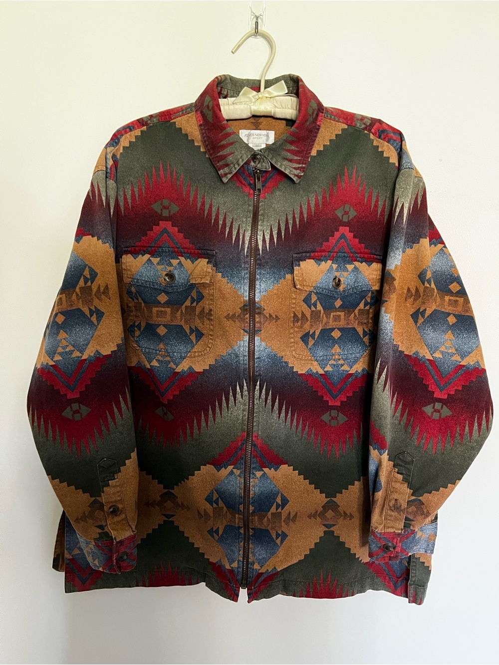 Vintage Jones New York Western Blanket Stripe Zip Shacket Jacket Med 100%Cotton